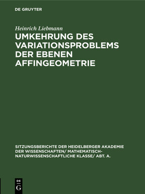 cover image of Umkehrung des Variationsproblems der ebenen Affingeometrie